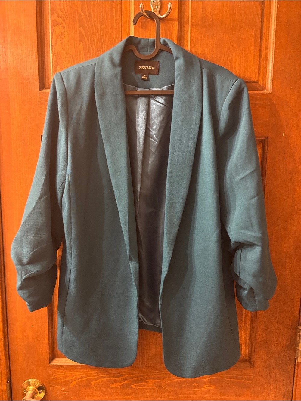 Ann Taylor Teal Open-Front Blazer with Draped Lapel